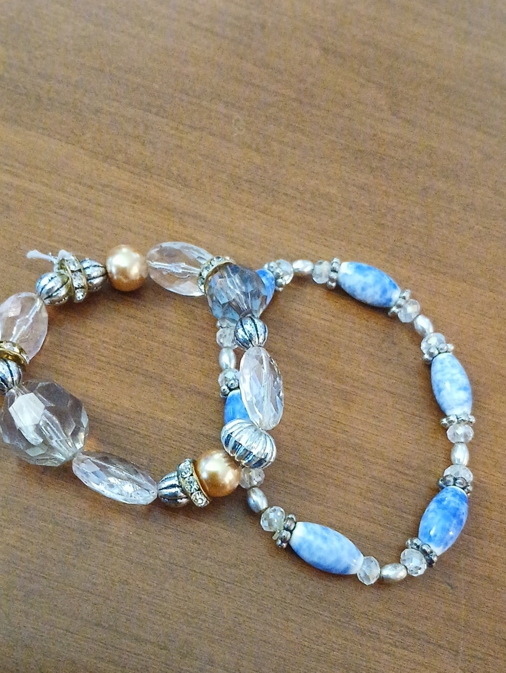 Lot Of 2 Blue & Clear Beaded Stretch Bracelet Set - Elegant Women’s Jewelry